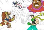  battle_tendency blue_lipstick boxing_gloves bracelet caesar_anthonio_zeppeli caesar_anthonio_zeppeli_(cosplay) collaboration colorfag colorized cosplay crossover doc_louis donkey_kong donkey_kong_(series) fusion gen_6_pokemon greninja jewelry jojo_no_kimyou_na_bouken joseph_joestar_(young) joseph_joestar_(young)_(cosplay) lipstick lisa_lisa lisa_lisa_(cosplay) little_mac loincloth makeup matsu-sensei midriff multiple_boys multiple_crossover parody pokemon punch-out!! scarf super_smash_bros. wamuu wamuu_(cosplay) wind 