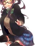  bad_id bad_twitter_id bespectacled black-framed_eyewear black_legwear blazer blush bow breasts chestnut_mouth glasses hair_over_shoulder jacket large_breasts long_hair love_live! love_live!_school_idol_project miseo_(mrkglove) open_mouth otonokizaka_school_uniform purple_hair school_uniform semi-rimless_eyewear simple_background sitting skirt solo sweater thighhighs toujou_nozomi under-rim_eyewear wariza white_background yellow_eyes zettai_ryouiki 