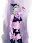  bikini black_hair blue_eyes double_bun green_hair jojo_no_kimyou_na_bouken kuujou_jolyne multicolored_hair outlawlaw solo stone_ocean swimsuit two-tone_hair 