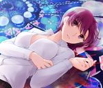  bazett_fraga_mcremitz breasts cleavage dated dress_shirt fate/hollow_ataraxia fate_(series) medium_breasts misoiri_(gokutsubushi) mole mole_under_eye purple_eyes purple_hair shirt short_hair 