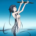  1girl breasts hyuuga_hinata long_hair medium_breasts mermaid monster_girl naruto nipples sigekitti 