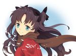  bad_id bad_pixiv_id black_hair blue_eyes brown_hair brown_scarf fate/stay_night fate_(series) hair_ribbon long_hair ribbon scarf smile_(mm-l) solo toosaka_rin two_side_up 