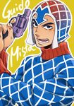  4+60 argyle argyle_sweater black_eyes guido_mista gun hat jojo_no_kimyou_na_bouken male_focus solo sweater weapon 