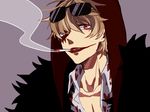  1boy cigaratte donquixote_rocinante heart_print mako1124 male male_focus one_piece smoking solo sunglasses sunglasses_on_head 