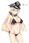  bikini bismarck_(kantai_collection) blonde_hair blue_eyes breasts hat highres kantai_collection large_breasts long_hair miyano_yuki peaked_cap solo swimsuit 