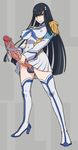  1girl 2girls ball_bra blue_eyes blush boots breasts epaulettes erect_nipples erection eyebrows full-package_futanari futanari high_heels huge_breasts huge_penis junketsu kill_la_kill kiryuuin_satsuki long_hair mikoyan multiple_girls penis school_uniform serafuku short_hair sisters skirt skirt_lift sneakers suspenders testicles thigh_boots thighhighs uncensored veins veiny_penis very_long_hair 