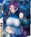  breasts butcha-u glasses huge_breasts minobe_enji ponytail purple_eyes purple_hair staff taimanin_asagi taimanin_asagi_battle_arena 