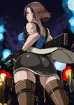  ass bob_cut boots breasts brown_eyes brown_hair brown_legwear butcha-u casual clothes_around_waist dual_wielding from_behind gun handgun holding holster jill_valentine large_breasts lipstick makeup miniskirt pistol puckered_lips resident_evil resident_evil_3 rifle short_hair shoulder_holster sketch skirt solo thigh_boots thighhighs weapon zettai_ryouiki 