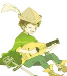  1boy braces brown_hair cape crutch eyes_closed hat instrument jimmy_valmer music open_mouth paper_hat playing_instrument short_hair sitting smile south_park south_park:_the_stick_of_truth yoyterra 