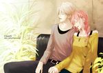  1boy 1girl final_fantasy final_fantasy_xiii hair_ornament hope_estheim lightning_farron long_hair pink_hair rioko short_hair silver_hair 