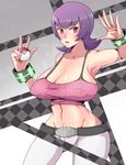  1girl bracelet breasts elle1113 gokinezura gym_leader huge_breasts jewelry natsume_(pokemon) pink_eyes poke_ball pokemon purple_hair 