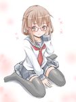  bad_id bad_pixiv_id brown_eyes brown_hair fujishima_shinnosuke glasses hair_ornament hairpin hand_on_eyewear ikazuchi_(kantai_collection) kantai_collection school_uniform serafuku short_hair solo thighhighs zettai_ryouiki 