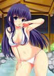  armpits bikini black_hair blue_eyes long_hair original solo swimsuit takocha 