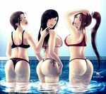  ass bikini black_bikini black_hair breasts brown_hair erect_nipples final_fantasy final_fantasy_vii g-string king_of_fighters lara_croft large_breasts lips lipstick long_hair looking_at_viewer looking_back makeup multiple_girls partially_submerged ponytail pool red_bikini reptileye shiranui_mai side-tie_bikini sideboob swimsuit thong thong_bikini tifa_lockhart tomb_raider wet white_bikini 