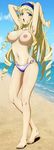  1girl armpits barefoot beach blonde_hair blue_eyes cecilia_alcott drill_hair feet female full_body infinite_stratos long_hair looking_at_viewer nude_filter photoshop shiny shiny_skin sky solo topless 