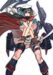  cape commentary_request crop_top crop_top_overhang cutlass_(sword) eyepatch gloves green_hair hat kantai_collection kiso_(kantai_collection) lips midriff mins_(minevi) navel remodel_(kantai_collection) school_uniform serafuku solo 