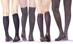  4girls black_footwear black_legwear brown_footwear from_behind kneehighs kneepits legs lineup loafers lower_body multiple_girls original pantyhose shadow shoes skindentation standing thighhighs tiptoes white_background 