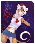  canada clothing ear_piercing feline female fireworks lion mammal piercing shirt shorts solapi_(artist) solo tank_top 