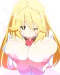  1boy 1girl amefuku_ra blonde_hair breasts cum fellatio gloves hetero large_breasts licking nipples oral paizuri shokuhou_misaki symbol-shaped_pupils to_aru_kagaku_no_railgun to_aru_majutsu_no_index tongue uncensored 