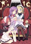  :d ;) ^_^ alice_margatroid alternate_costume arm_hug bat_wings black_legwear blonde_hair blue_eyes bow closed_eyes couch cup enmaided hair_bow hair_ribbon happy high_heels highres holding kneeling koakuma looking_at_viewer low_wings maid maid_headdress mary_janes multiple_girls no_socks one_eye_closed open_mouth pantyhose patchouli_knowledge purple_eyes purple_hair red_hair ribbon satou_kibi seiza shanghai_doll shoes sitting smile spoon sugar_cube sweatdrop teacup thighhighs touhou white_legwear wings 