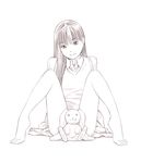  barefoot long_hair monochrome original sketch skirt solo stuffed_animal stuffed_bunny stuffed_toy sweater_vest traditional_media yoshitomi_akihito 