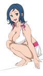  absurdres barefoot blue_hair breasts full_body gundam gundam_build_fighters highres iori_rinko large_breasts long_hair looking_at_viewer mature revision simple_background smile solo tonotyama white_background 