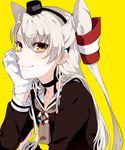  amatsukaze_(kantai_collection) bad_id bad_twitter_id dress gloves hand_on_own_chin hat kantai_collection long_hair sailor_dress silver_hair single_glove two_side_up yarawi yellow_eyes 