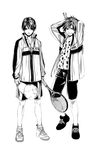  2boys character_request child male male_focus masa_(miyabi310) miyabi310 monochrome multiple_boys shorts tennis_no_ouji-sama 