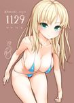  areola_slip areolae artist_name bad_id bad_pixiv_id bikini blonde_hair blue_bikini boku_wa_tomodachi_ga_sukunai breasts covered_nipples dated green_eyes kanzaki_muyu kashiwazaki_sena large_breasts leaning_forward long_hair looking_at_viewer micro_bikini simple_background solo swimsuit thigh_gap thighs 