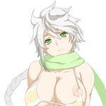  adapted_costume alternate_eye_color areolae bad_id bad_pixiv_id braid breast_slip breasts cloud_print green_eyes hashimoto_(frog_flag) kantai_collection lactation large_breasts long_hair looking_at_viewer nipples scarf silver_hair simple_background single_braid solo unryuu_(kantai_collection) very_long_hair wavy_hair white_background 