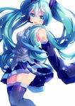  bad_id bad_pixiv_id blue_eyes detached_sleeves green_hair hatsune_miku headset long_hair looking_at_viewer necktie rinndouk simple_background skirt sleeves_past_wrists solo thighhighs twintails very_long_hair vocaloid white_background 