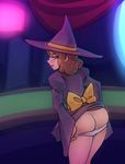  ass blackjack_casino_dealer_(ni_no_kuni) bow from_behind hat monorus ni_no_kuni panties panty_pull sleeves_past_wrists solo underwear undressing witch_hat 