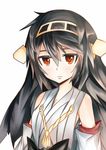  :/ bad_id bad_pixiv_id black_hair brown_eyes close-up detached_sleeves hairband haruna_(kantai_collection) kantai_collection long_hair looking_at_viewer mobius_(suicideloli) nontraditional_miko simple_background solo white_background 