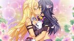  2girls animal_ears black_hair blonde_hair cat_ears demon_master_chris eyes_closed game_cg kiss long_hair multiple_girls saiga_kurisu vioka yellow_eyes yuri 