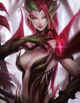  arieaesu bare_shoulders breasts cleavage earrings facial_mark fingernails forehead_mark jewelry large_breasts league_of_legends long_fingernails long_hair monster_girl multicolored_hair navel pale_skin plant plant_girl red_hair solo thorns upper_body vines yellow_eyes zyra 