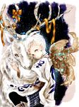  christmas earrings horn_ribbon horns jewelry kogi_(blue-moon) original reindeer ribbon short_hair star_(sky) white_hair wings 