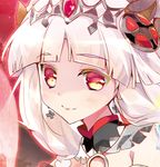  blush cross cross_earrings earrings face hair_ornament heco_(mama) jewelry light_valkyrie_(p&amp;d) lips long_hair multicolored multicolored_eyes puzzle_&amp;_dragons red_eyes smile solo tiara upper_body valkyrie_(p&amp;d) white_hair yellow_eyes 