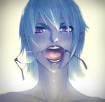  blue_hair dripping drooling eyewear_in_mouth eyewear_removed face glasses looking_at_viewer mouth_hold noname_(metaldragonfly) open_mouth original portrait purple_eyes realistic saliva short_hair solo teeth teeth_hold tongue 