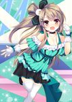  :d brown_eyes brown_hair choker gabao. gloves hair_bun hair_ornament hair_ribbon hairclip highres kira-kira_sensation! long_hair looking_at_viewer love_live! love_live!_school_idol_project minami_kotori open_mouth ribbon smile solo standing standing_on_one_leg thighhighs white_gloves white_legwear zettai_ryouiki 