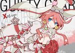 blue_eyes breasts cleavage earrings elphelt_valentine guilty_gear guilty_gear_xrd hat jewelry large_breasts pink_hair solo sumeshi_(ambivalince) 