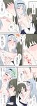  ^_^ bad_id bad_pixiv_id blush breast_grab breast_sucking breasts brown_eyes brown_hair closed_eyes comic dress_shirt grabbing hairband highres kantai_collection long_hair multiple_girls open_mouth school_uniform shirt shoukaku_(kantai_collection) silver_hair sitting skirt small_breasts topless translation_request trembling twintails udon_(shiratama) wariza yuri zuikaku_(kantai_collection) 