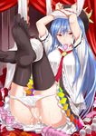  anal_beads arms_up bad_id bad_pixiv_id bdsm black_legwear blue_hair bondage bound bound_arms condom condom_in_mouth cum dildo feet hat hinanawi_tenshi legs long_hair mouth_hold neropaso panties panty_pull pussy red_eyes skirt thighhighs thighs touhou underwear used_condom very_long_hair vibrator 