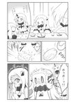  2girls bowl breasts broken chopsticks claws comic commentary contemporary greyscale highres horn horns kantai_collection kneehighs large_breasts mittens monochrome multiple_girls northern_ocean_hime seaport_hime shinkaisei-kan signature sparkle surprised thought_bubble translated trembling twitter_username yamato_nadeshiko 