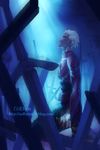  archer artist_name blood bloody_weapon blue fate/stay_night fate_(series) kanshou_&amp;_bakuya male_focus nollxmai solo sword watermark weapon web_address white_hair 