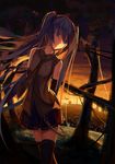  bird cityscape detached_sleeves hatsune_miku highres long_hair necktie skirt solo sunset thighhighs tianya_beiming twintails very_long_hair vocaloid 