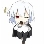  can canned_coffee chibi drinking geta hanabana_tsubomi jacket_on_shoulders lowres male_focus michael_roa_valdamjong one_eye_closed red_eyes school_uniform solo toono_shiki_(2) tsukihime white_background white_hair 