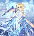  :d alc_(ex2_lv) bad_id bad_pixiv_id blonde_hair blue_eyes bow building_block hair_bow hair_ribbon highres holding instrument long_hair looking_at_viewer machinery mecha_musume open_mouth original ribbon smile solo striped striped_legwear thighhighs two_side_up violin zettai_ryouiki 