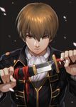  bad_id bad_pixiv_id brown_hair eng_(hypark1102) gintama looking_at_viewer male_focus military military_uniform okita_sougo red_eyes sheath solo sword uniform unsheathing weapon 