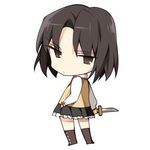  black_hair bow chibi hanabana_tsubomi kara_no_kyoukai knife lowres reverse_grip ryougi_shiki school_uniform short_hair skirt solo vest weapon white_background 