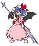  bad_id bad_pixiv_id bat_wings blue_hair hat kingdom_hearts open_mouth polearm red_eyes remilia_scarlet ribbon shinmon_akika short_hair simple_background smile solo spear touhou weapon white_background wings 